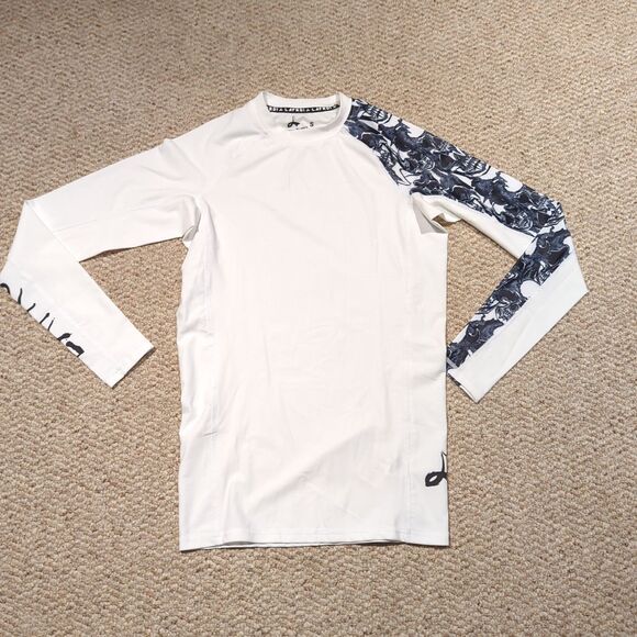LAFROI Burst Maximum Performance Rash Guard Shirt Mens Small White Black Skulls - Picture 1 of 7